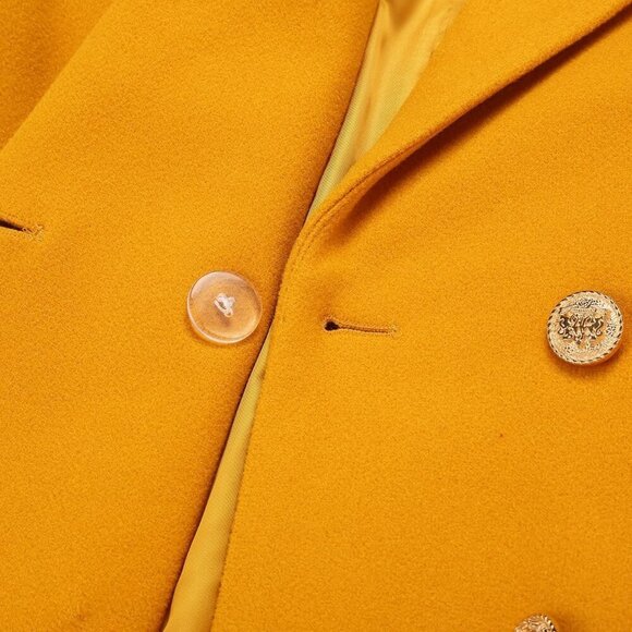 Women's Yellow Double-Breasted Wool Midi Trench Peacoat for Fall & Winter - Picture 7 of 7